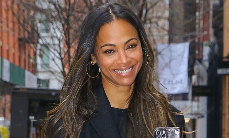Zoe Saldana is all smiling while arriving for a meeting in SoHo, NYC