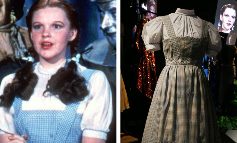 El vestido perdido hace mucho tiempo del "Mago de Oz" se exhibe antes de la subasta