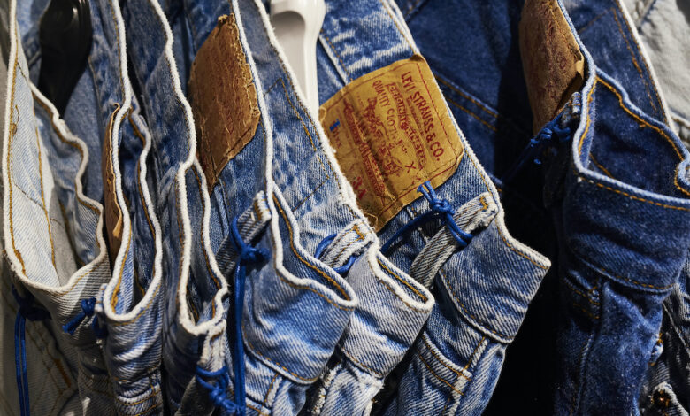 The Levi's vintage collection at their flagship store in Times Square, in New York, March 18, 2019. Levi Strauss & Co., the denim company that traces its roots to the days of the California Gold Rush, started trading publicly on March 21 for the second time in its 165-year history. (Gabby Jones/The New York Times) (GDA via AP Images)