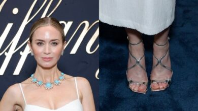 Emily Blunt Gleams in Metallic Jimmy Choo Sandals at Tiffany & Co.’s Blue Book 2024 Celebration